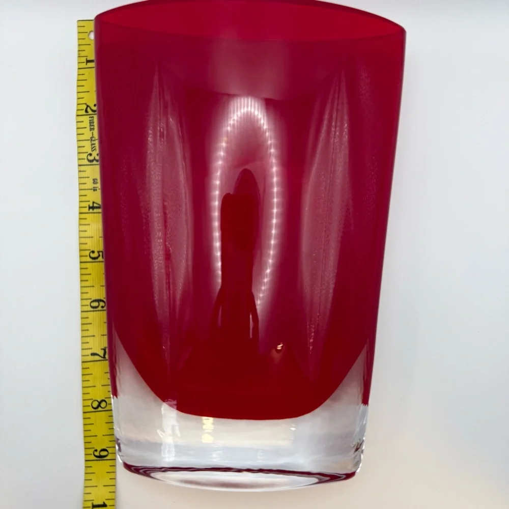LSA International Poland Mouthblown Red Art Glass Pocket Vase Oval Ellipse Shape
